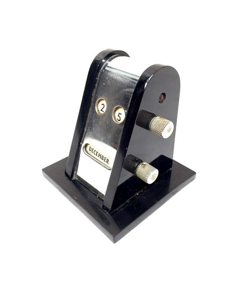 Antique Art Deco Office Desktop Perpetual Calendar C.1930 Working Black Bakelite photo furniture