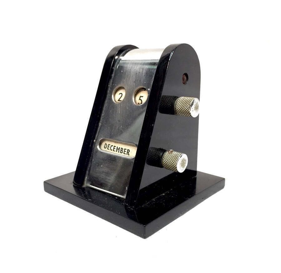 Antique Art Deco Office Desktop Perpetual Calendar C.1930 Working Black Bakelite photo for sale