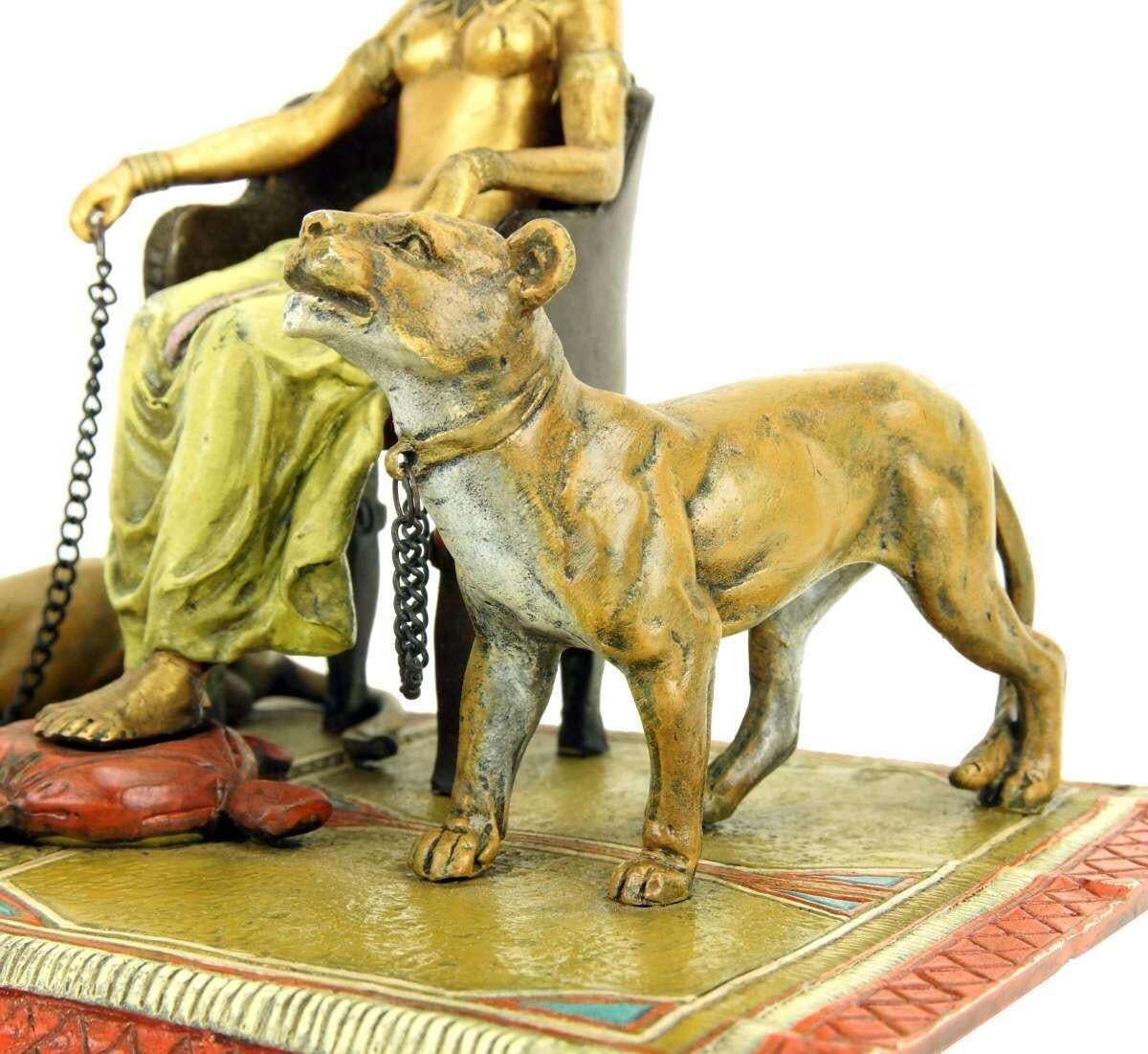Orientalist Polychrome Bronze Pharaoh Sculpture With Lionesses photo vinterior