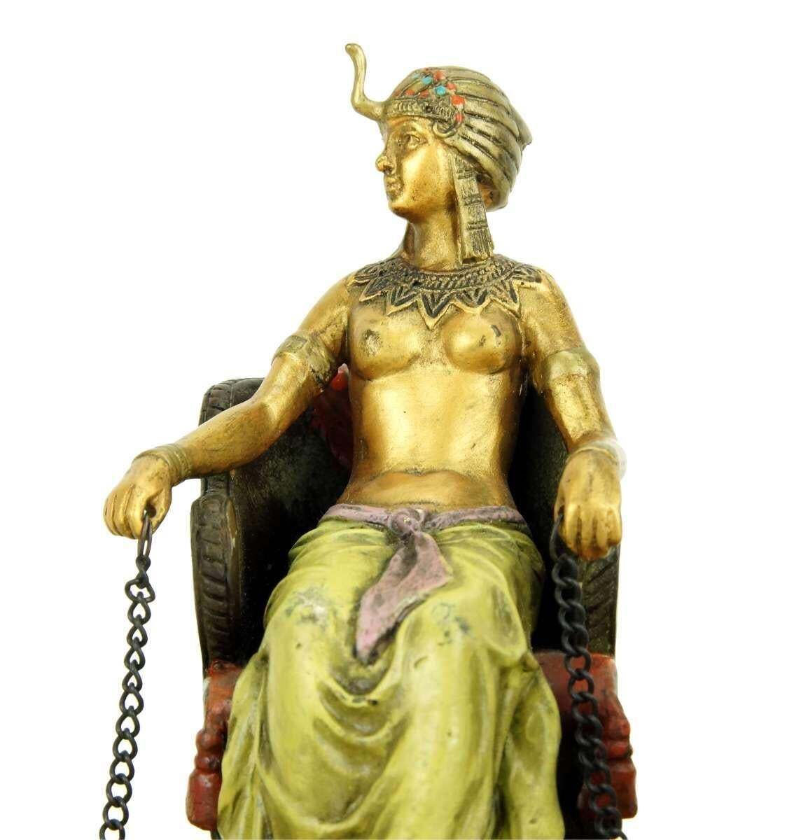 photo for sale Orientalist Polychrome Bronze Pharaoh Sculpture With Lionesses