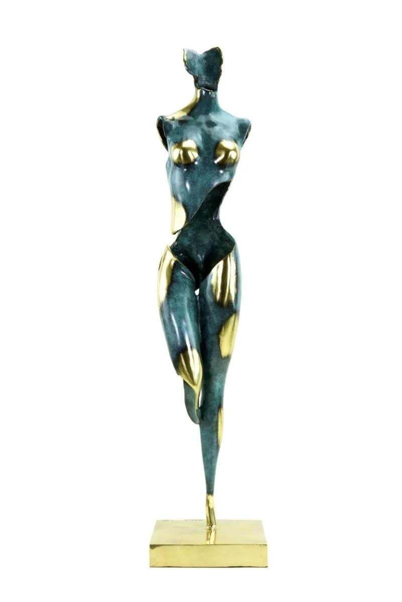 Modern Polychrome Bronze Female Silhouette Sculpture photo vinterior