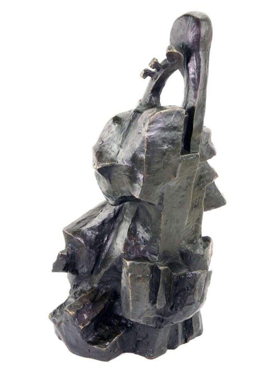 Modern Cubist Dark Bronze Cello Player Sculpture photo vinterior