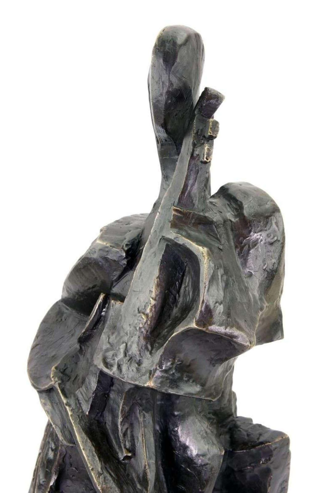 Modern Cubist Dark Bronze Cello Player Sculpture photo vintage