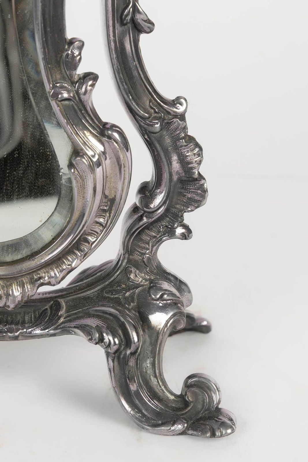 Rocaille Style Silver Plated Metal Table Mirror, Napoleon III Period. photo Home Decor
