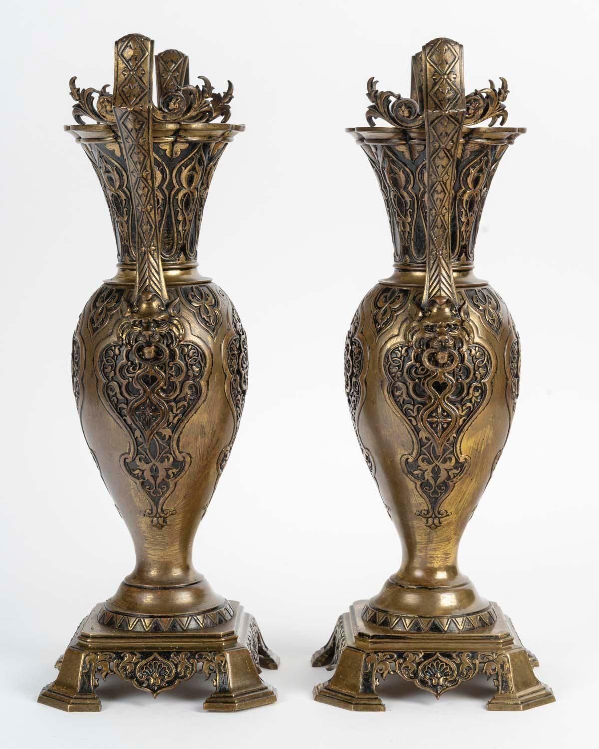 Pair Of 19th Century Napoleon III Era Bronze Vases In The Orientalist Style. photo for sale
