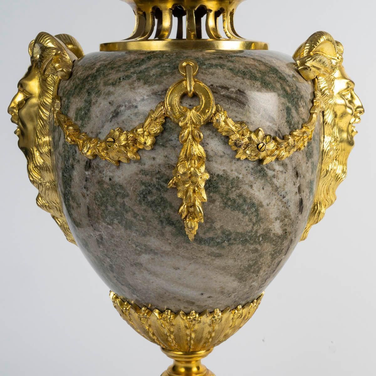Pair Of Green Granite Cassolettes With Gilded Bronze, Louis XVI Style. photo buy