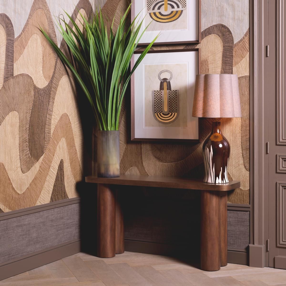 Console Table In Okoume Veneer And Column Legs photo vintage
