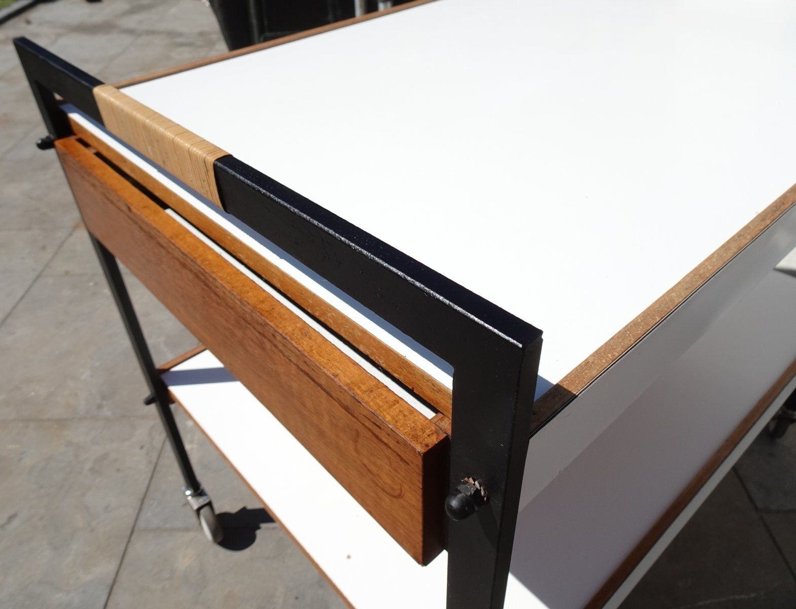 photo vintage Minimalist Austrian Bar Cart Attributed To Carl Auböck, 1960