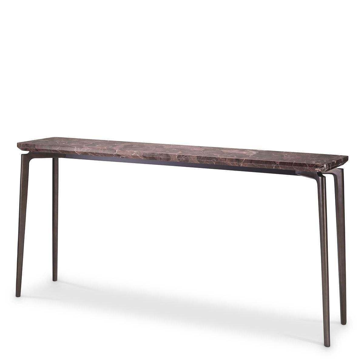Brown Marble Console Table With Bronze Finish Legs photo vinterior