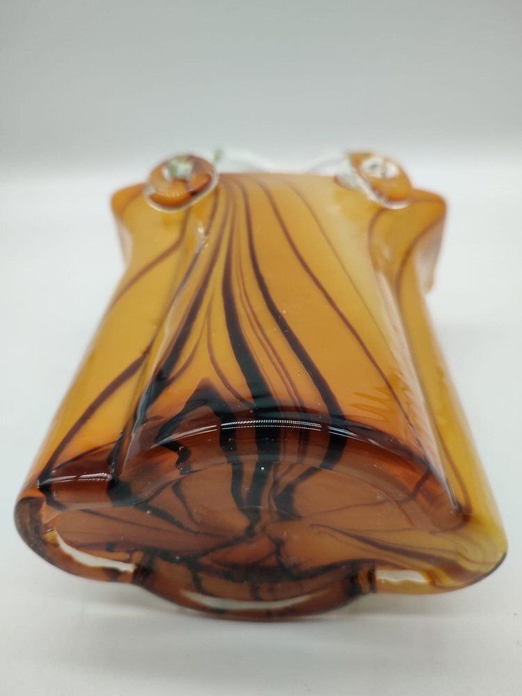 photo furniture Large Mid Century Modern Sommerso Art Glass Basket Vase In Amber And Brown, 1970s