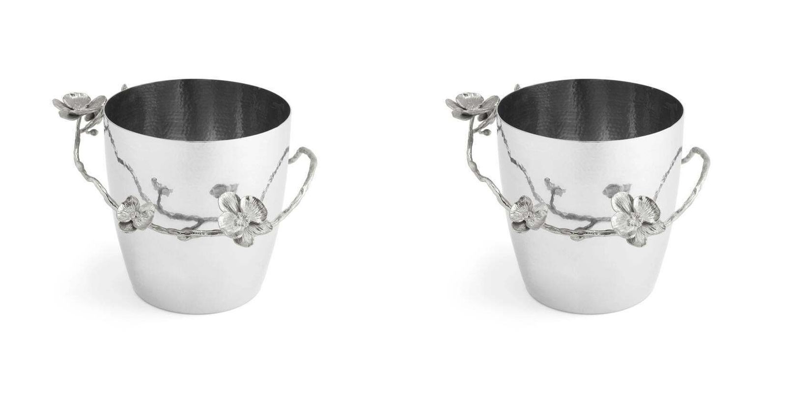 Pair Of Contemporary Silver Tone Metal Orchid Champagne Bucket photo buy