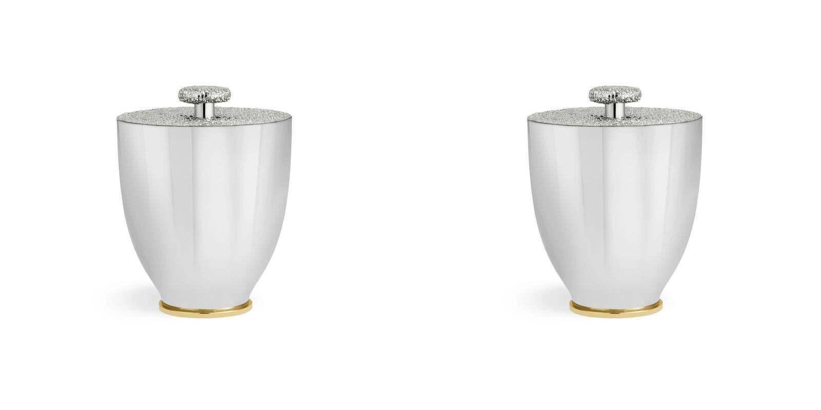 Pair Of Contemporary Silver Metal Shagreen Style Ice Bucket With Lid photo for sale