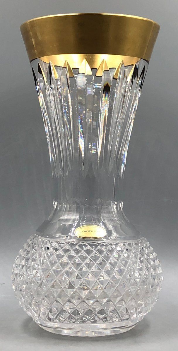 Ornamental Vase In High Lead Crystal With Gilt Etching From Glashütte Klokotschnik, Germany, 1960s