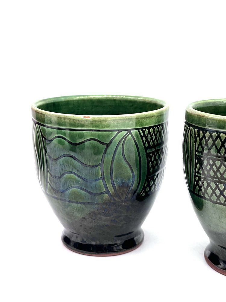 photo vinterior Mid Century Modern Ceramic Set Pitcher And Mugs With Sgraffito Decoration, Italy, 1960s, Set Of 7