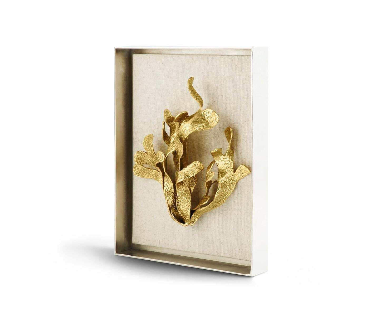 Pair Of Kelp Fabric Shadow Boxes In Brass, Nickel And Fabric photo vinterior