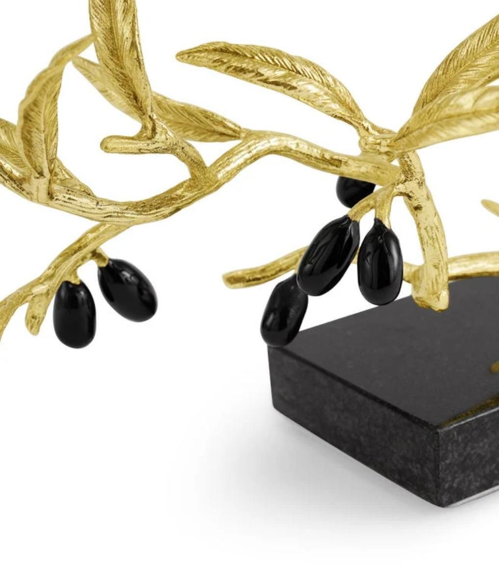Trio Of Olive Branch Decorative Objects In Brass And Granite photo vinterior