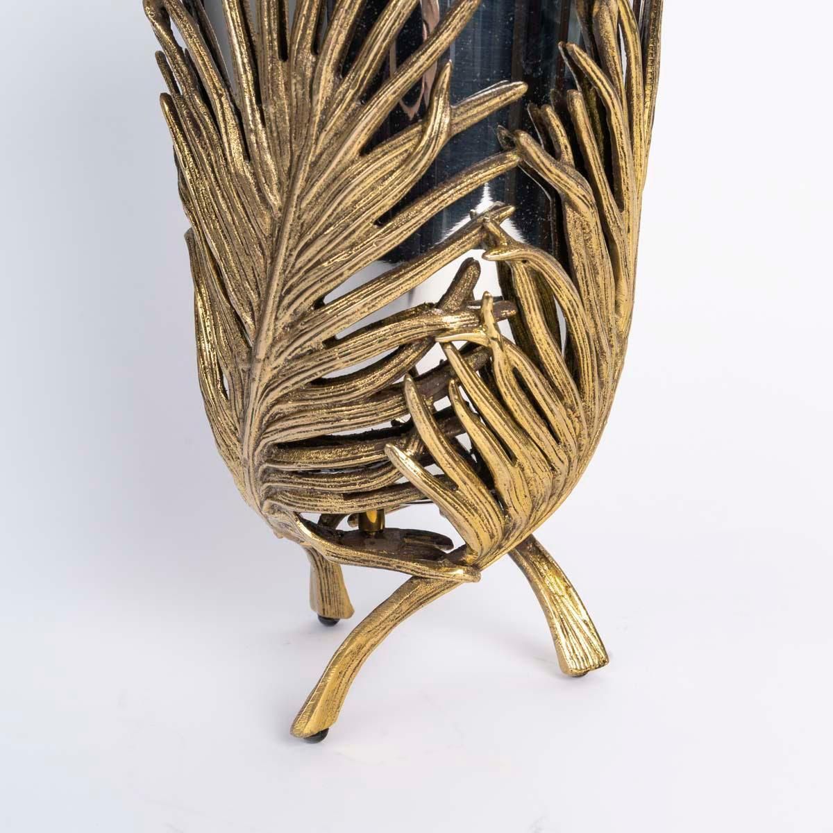 Chrome And Gold Plated Metal Modern Vase With A Palm Leaf Motif, 20th Century. photo Home Decor