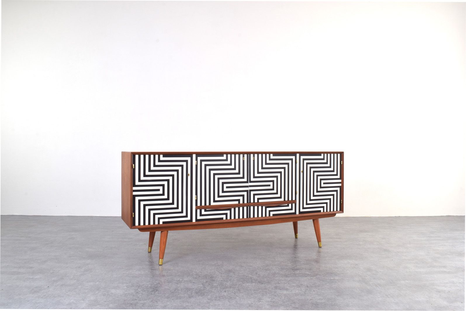 Mid Century Op Art Hand Painted Sideboard From Sven Andersen Møbelfabrikk, 1960s. photo for sale
