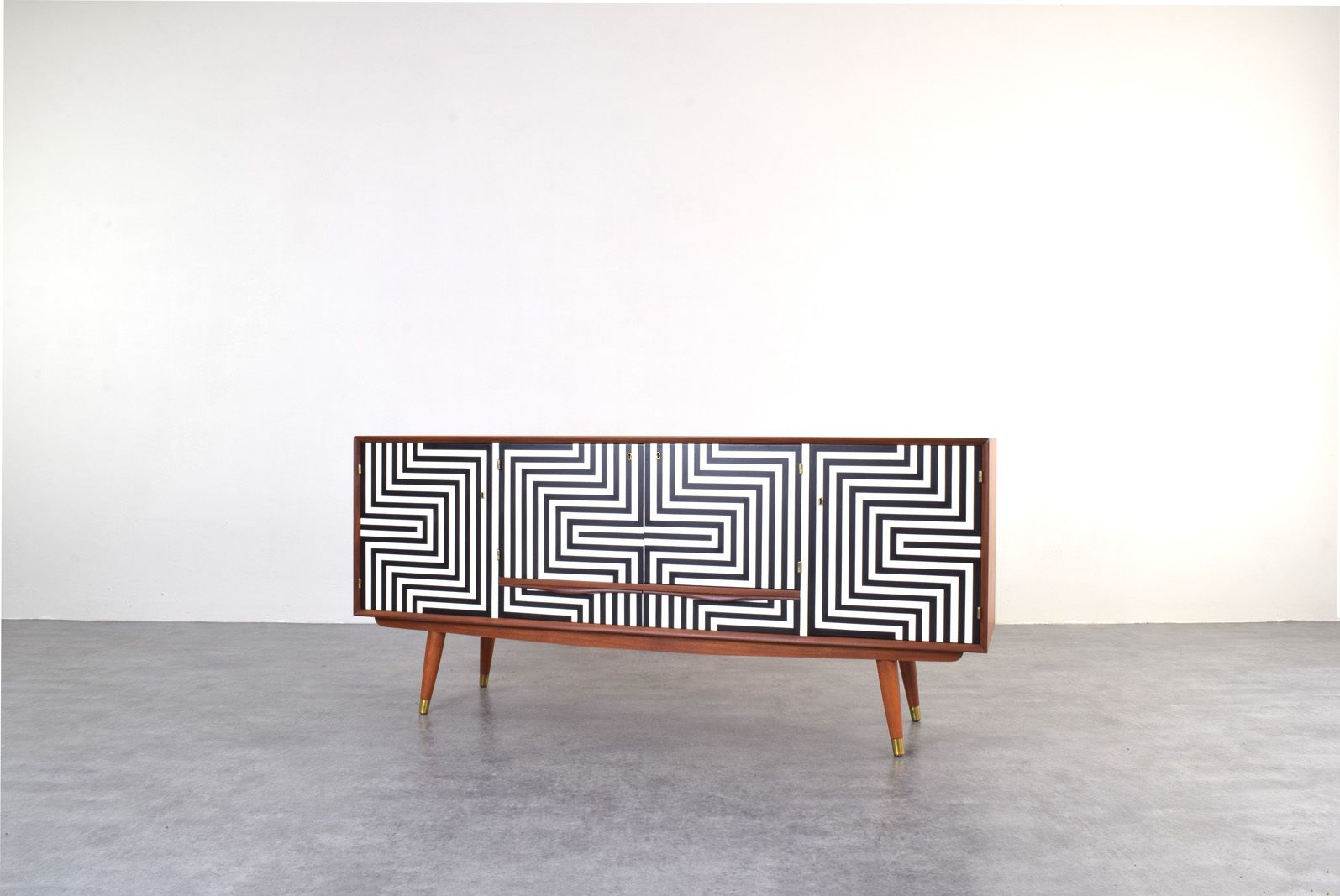 Mid Century Op Art Hand Painted Sideboard From Sven Andersen Møbelfabrikk, 1960s. photo Furniture