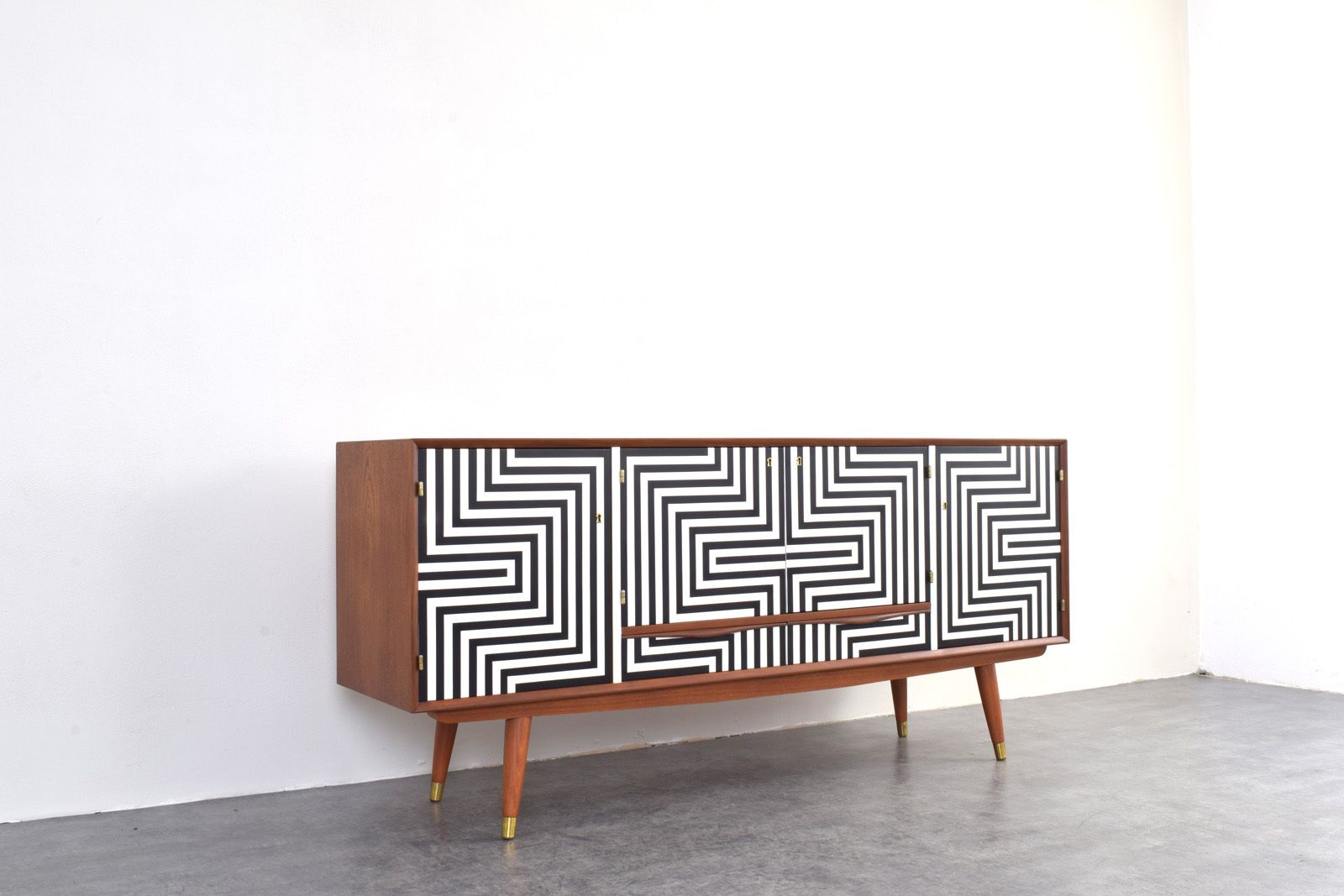 photo furniture Mid Century Op Art Hand Painted Sideboard From Sven Andersen Møbelfabrikk, 1960s.