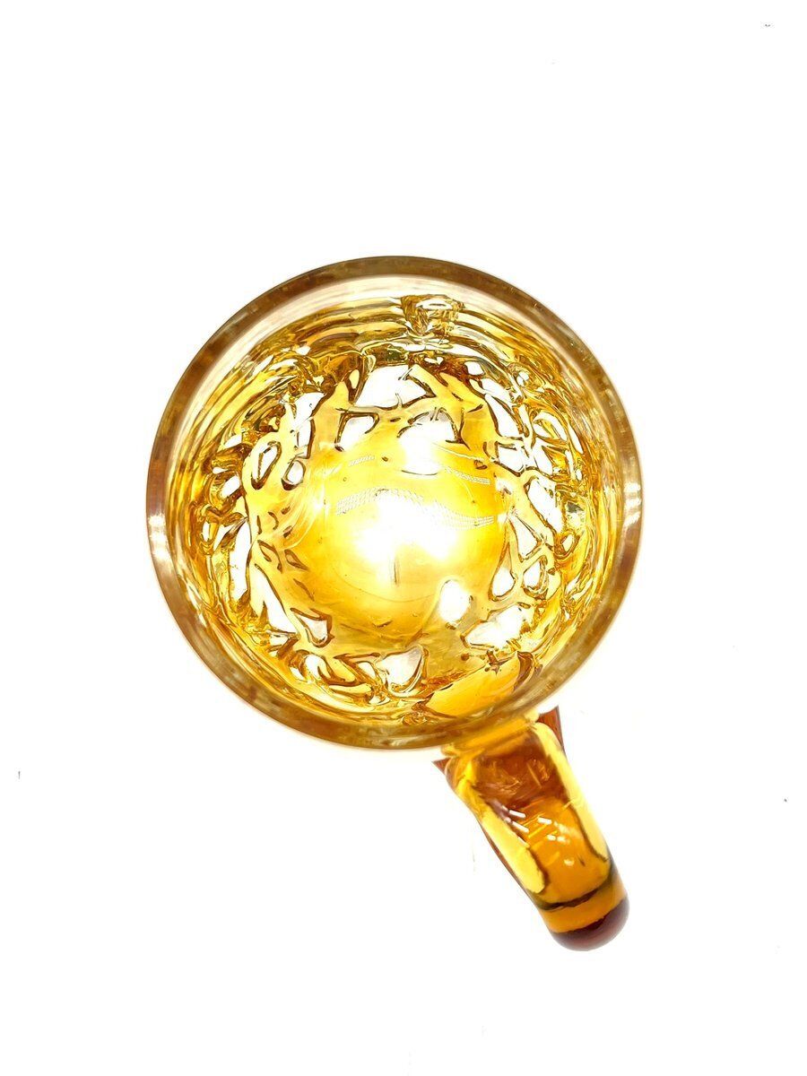 Vintage Mouth Blown Amber Glass Beer Mug, Scandinavia, 1960s photo vinterior