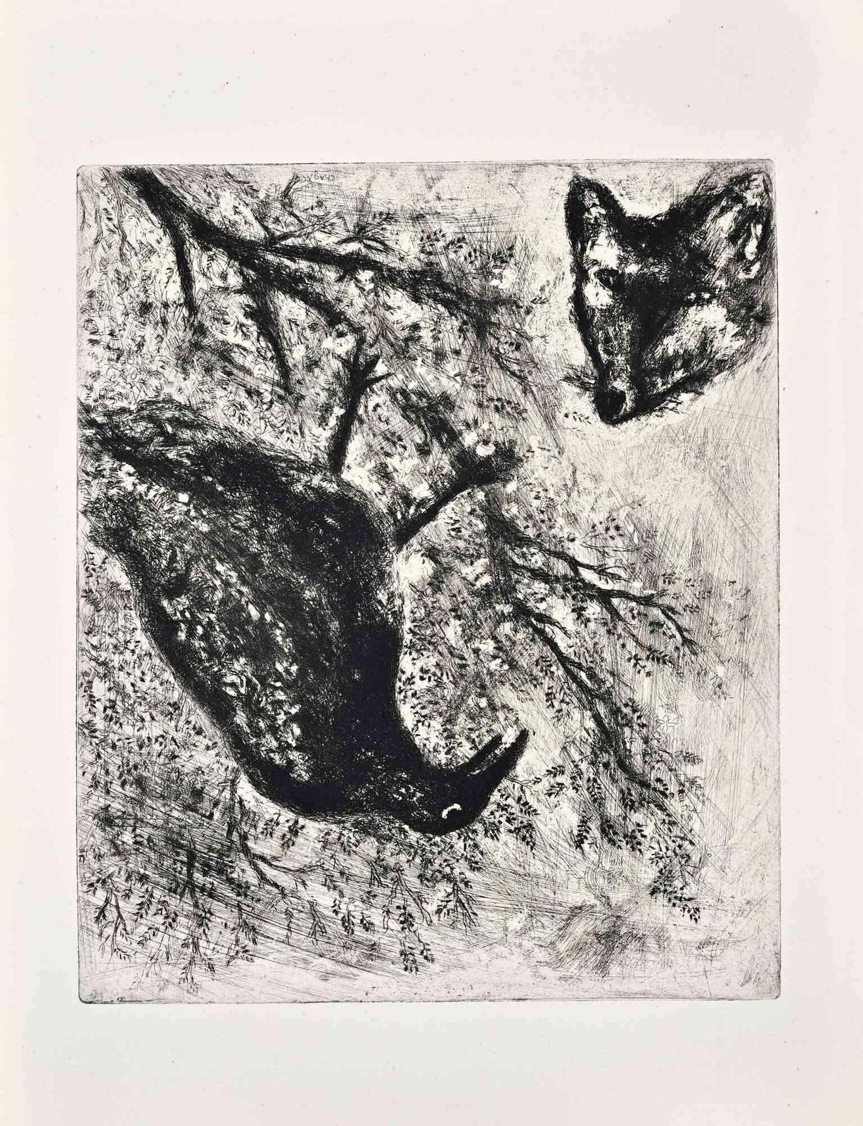The Crow And The Fox   Etching By Marc Chagall   1952
