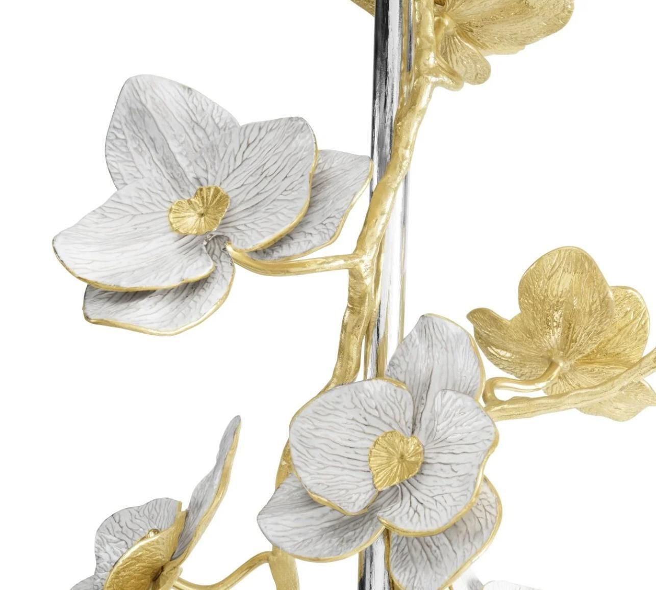 Large Orchid Sculpture In Brass, White Enamel And Stainless Steel photo for sale