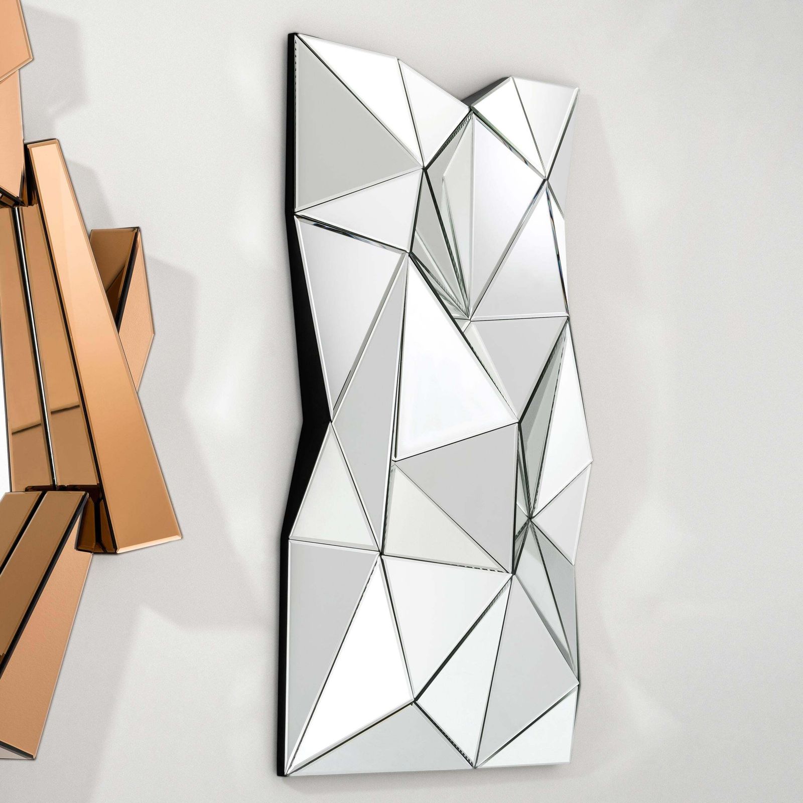 Wall Object Mirror Glass With Three Dimensional Triangular Facets photo vinterior