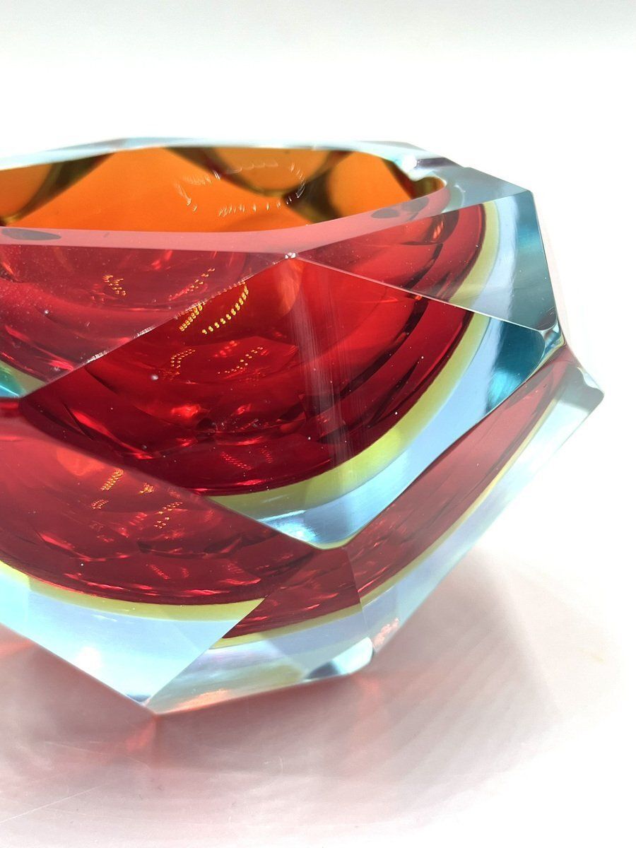 photo furniture Murano Glass Sommerso Diamond Shaped Ashtray, 1960s