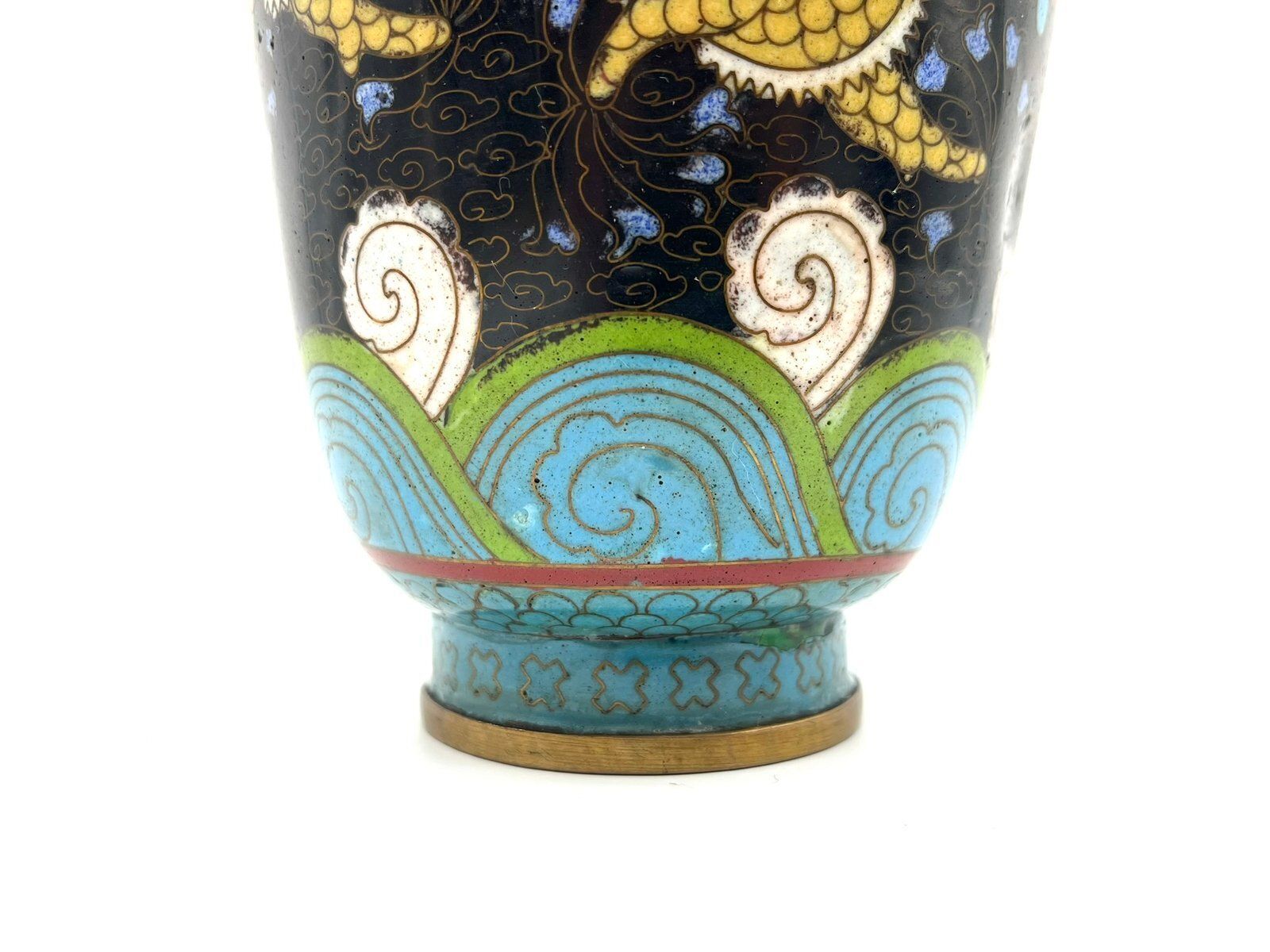430.0 Antique Cloisonné Vase With Dragon Motif Enamel And Brass, China, 1900s photo