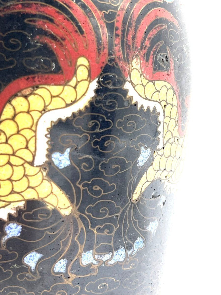 photo buy Antique Cloisonné Vase With Dragon Motif Enamel And Brass, China, 1900s