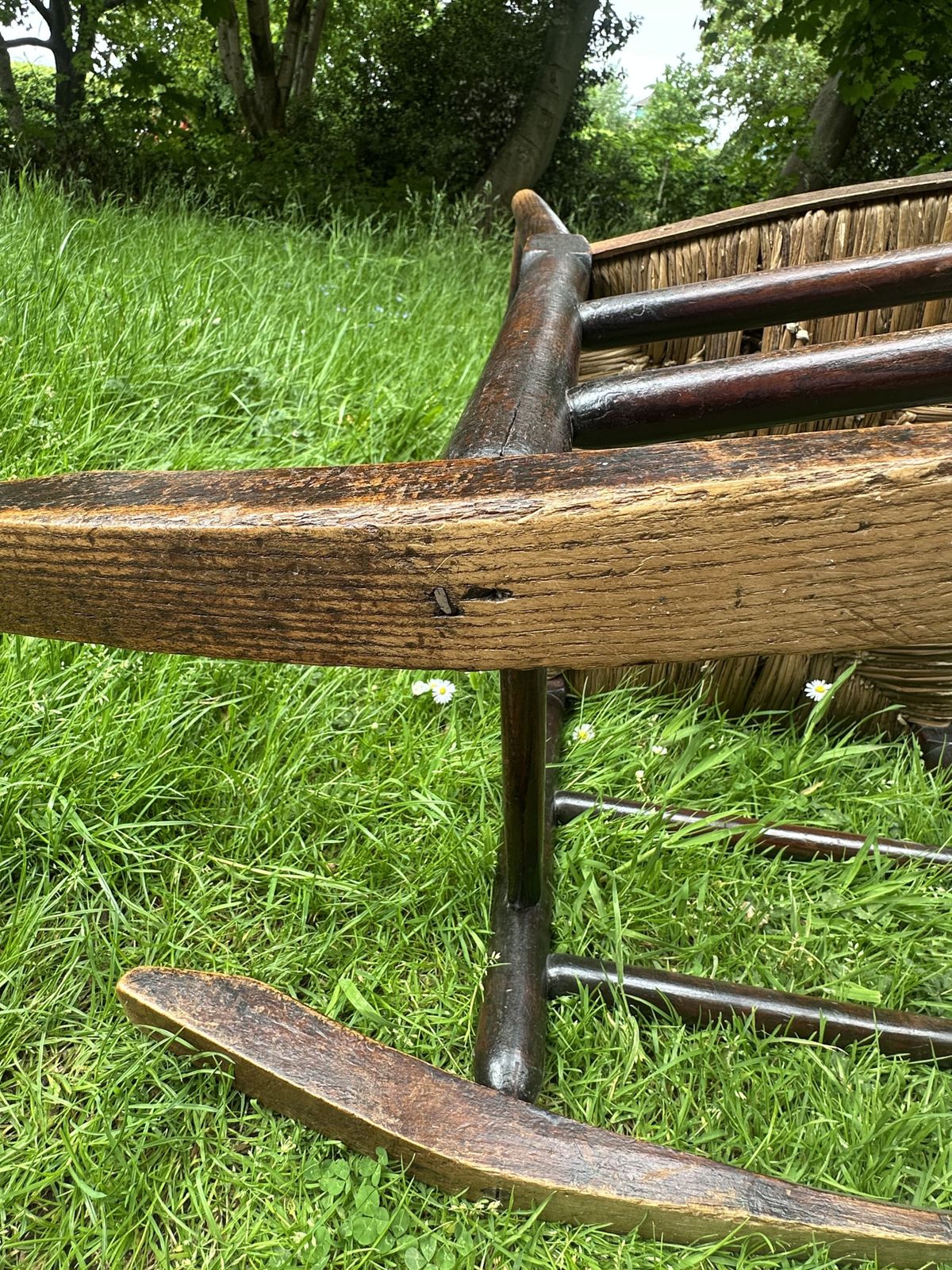 A Small George III Lancashire/Cheshire Stained Ash And Woven Rush Rocking Chair photo buy