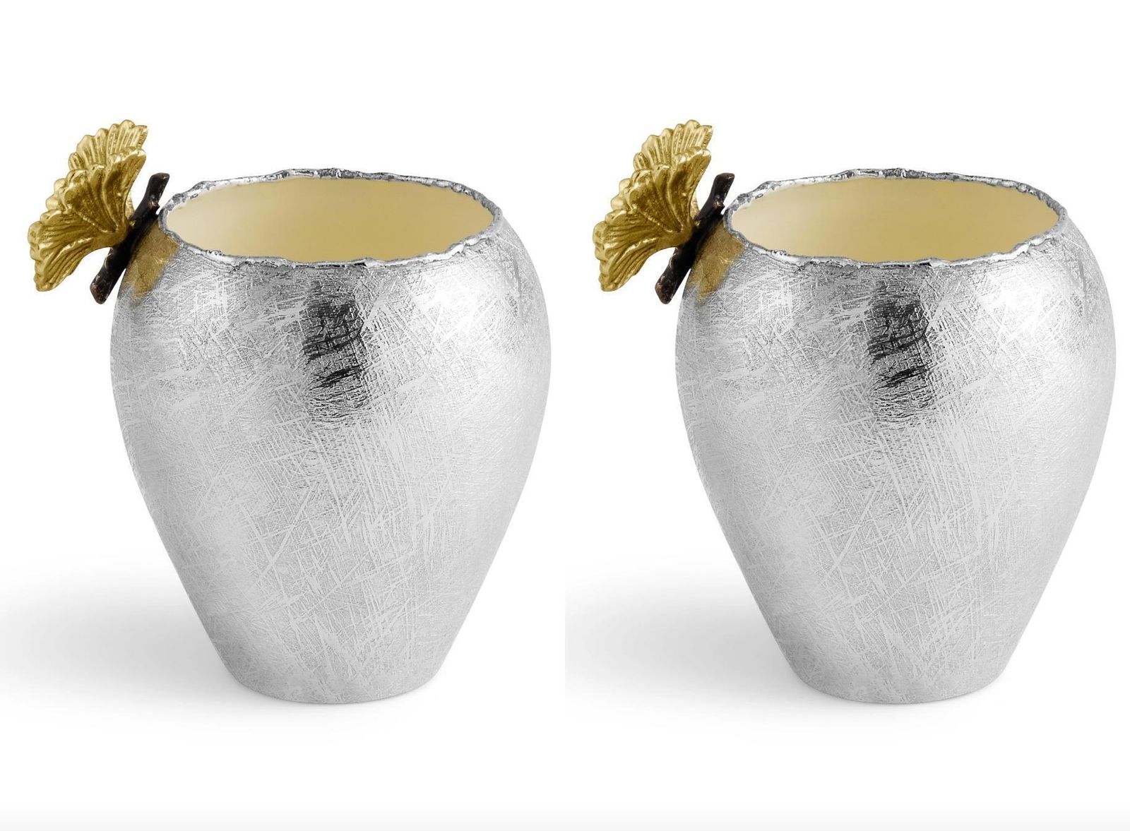 Pair Of Contemporary Silver Metal Butterfly Ginkgo Bud Vase photo 514.0