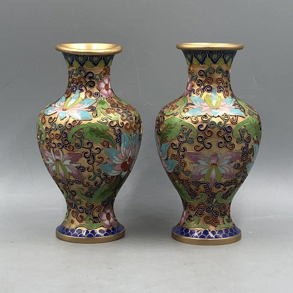 Champlevé Cloisonné Vase, China, 1900s, Set Of 2 photo furniture