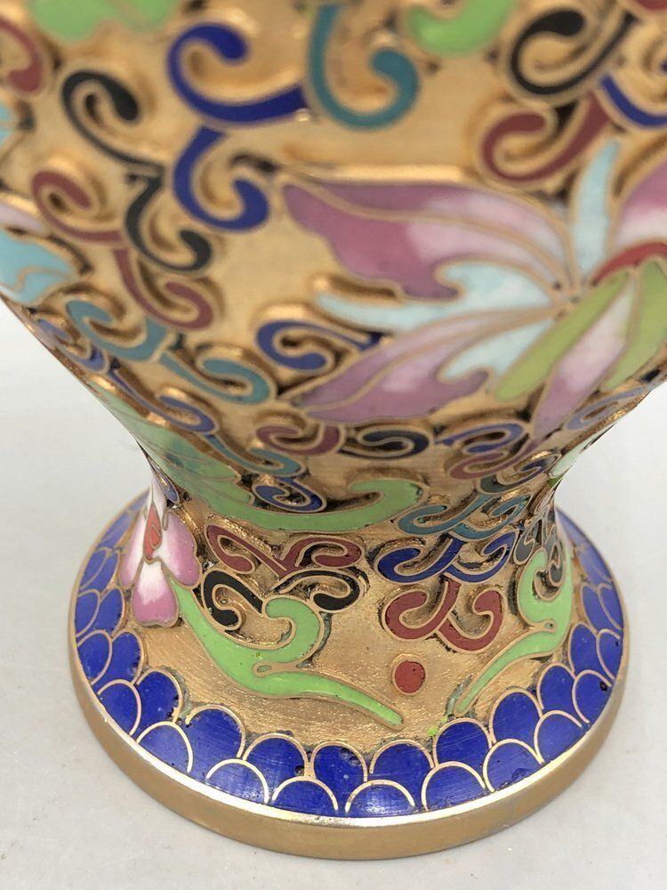 Champlevé Cloisonné Vase, China, 1900s, Set Of 2 photo vintage