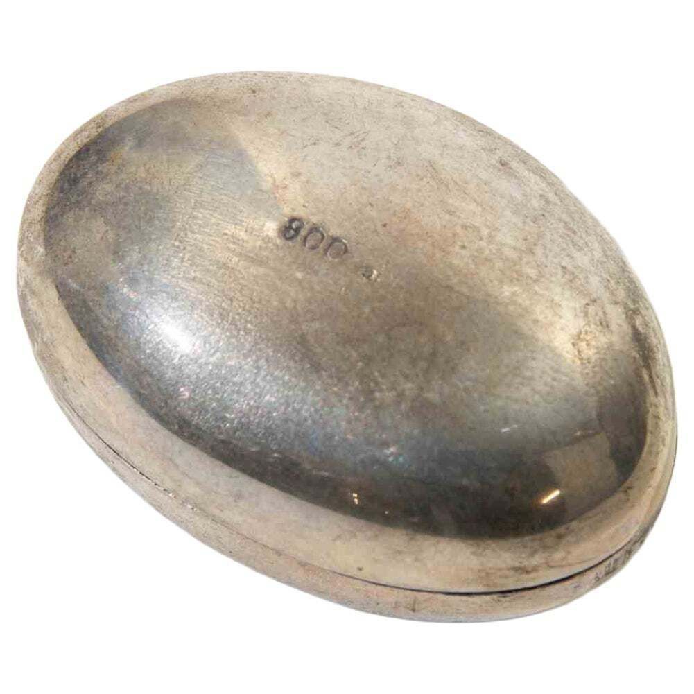 Silver Oval Pill Box Or Vinaigrette Case With Monogram, 1960s
