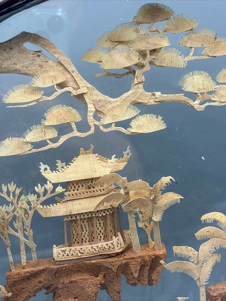 Asian Diorama Cork Behind Glass, 1890s photo Home Decor
