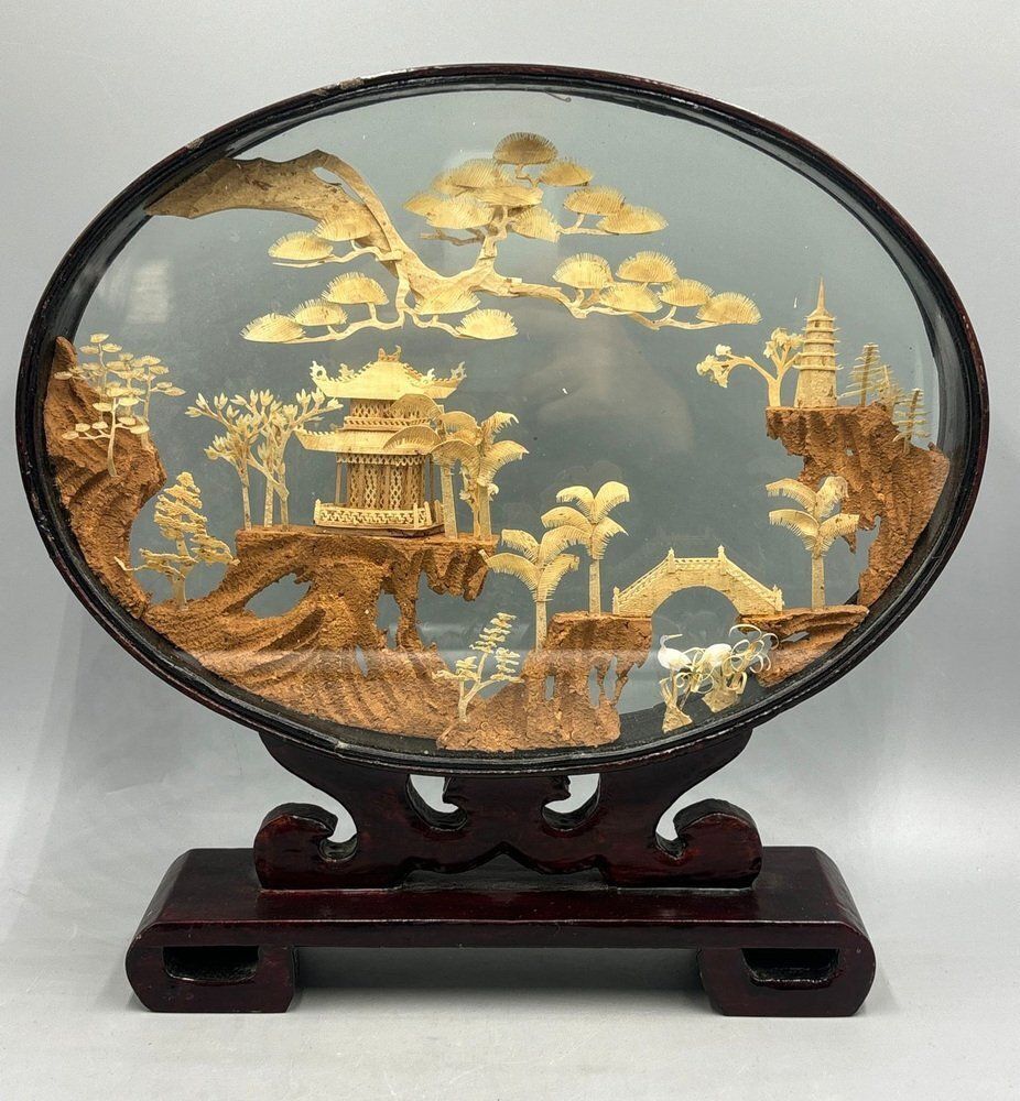 Home Decor Asian Diorama Cork Behind Glass, 1890s photo