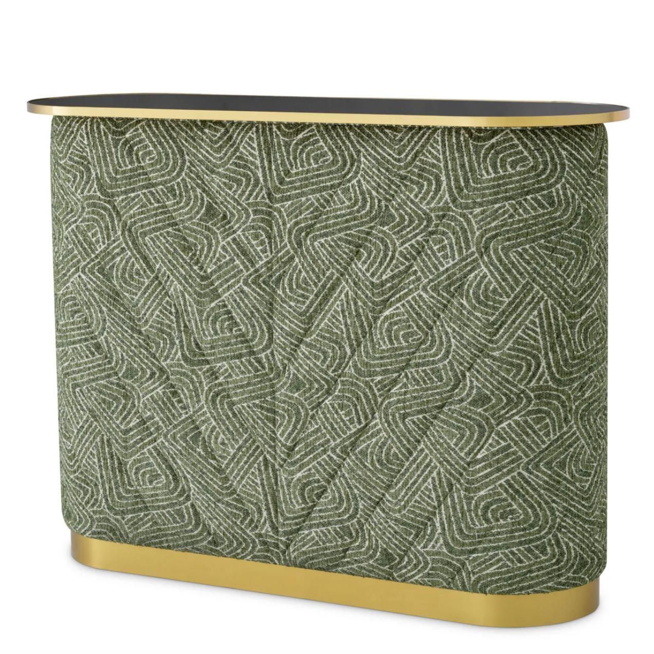 Oval Bar In Brushed Brass Black Glass And Camari Green Fabric photo furniture