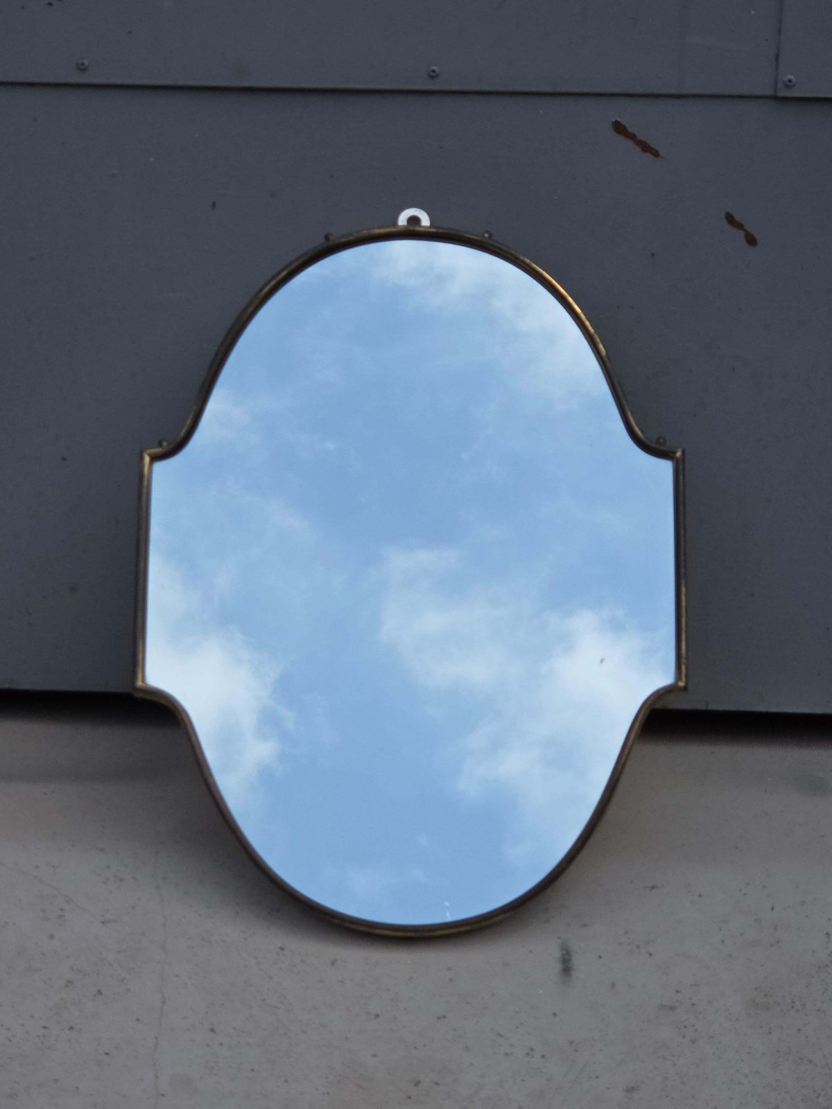 Small Italian Mid Century Shaped Brass Mirror photo furniture