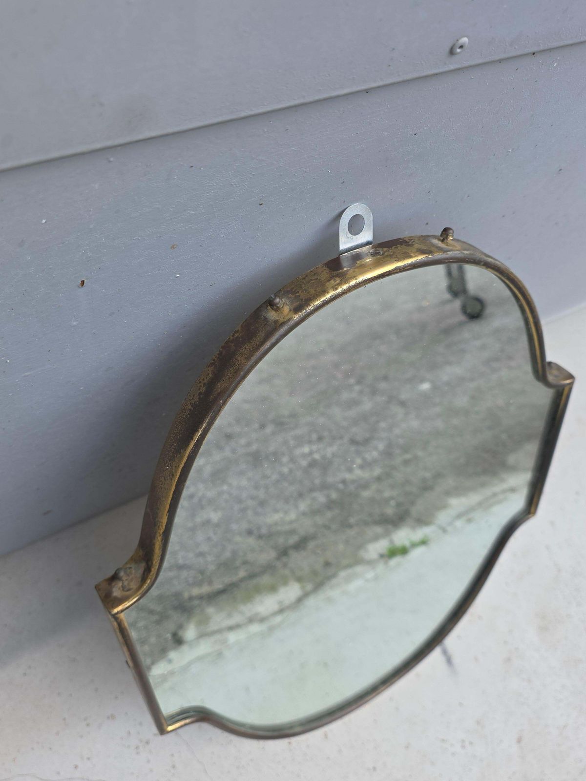 Small Italian Mid Century Shaped Brass Mirror photo for sale