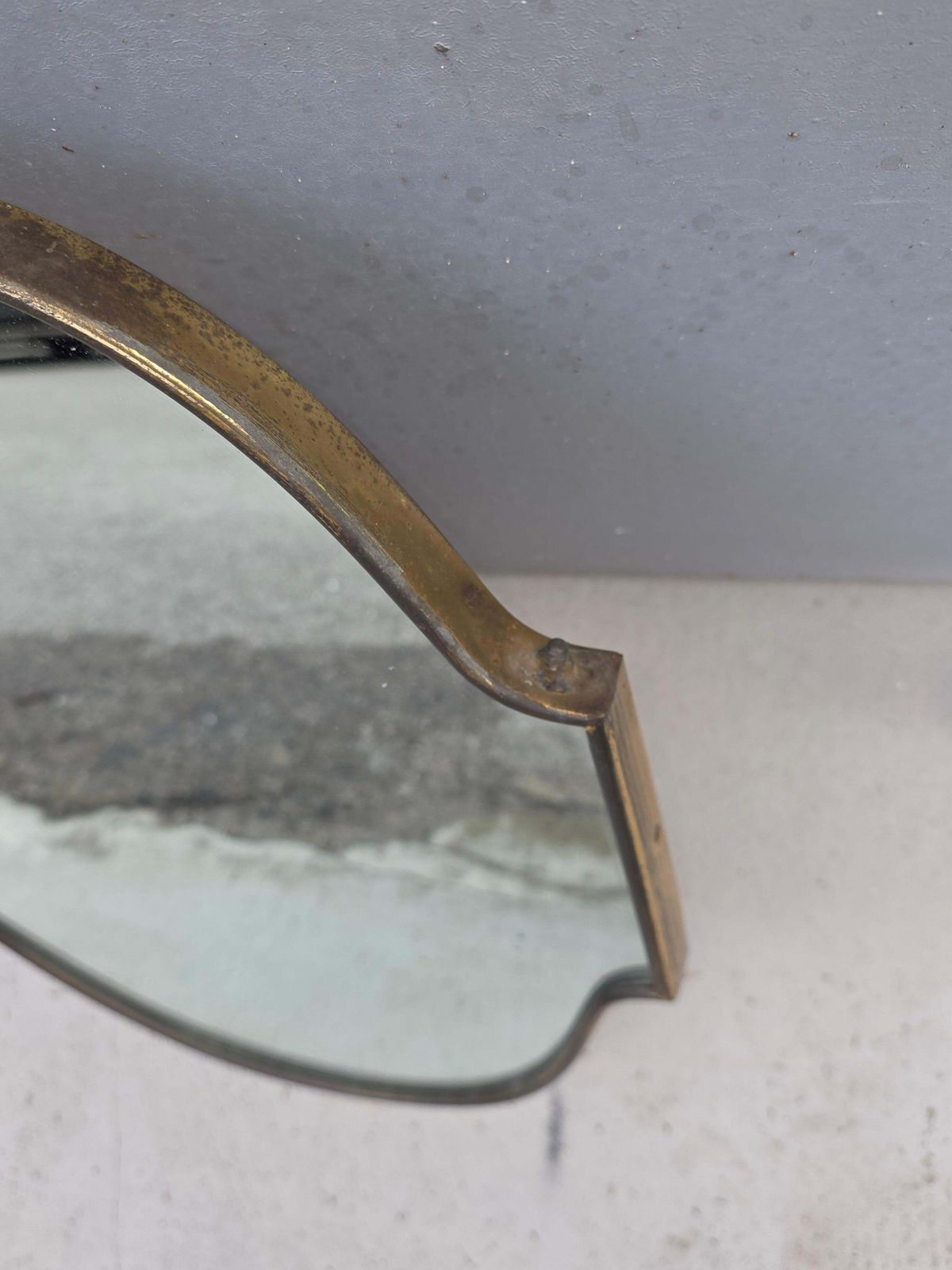 Small Italian Mid Century Shaped Brass Mirror photo Home Decor