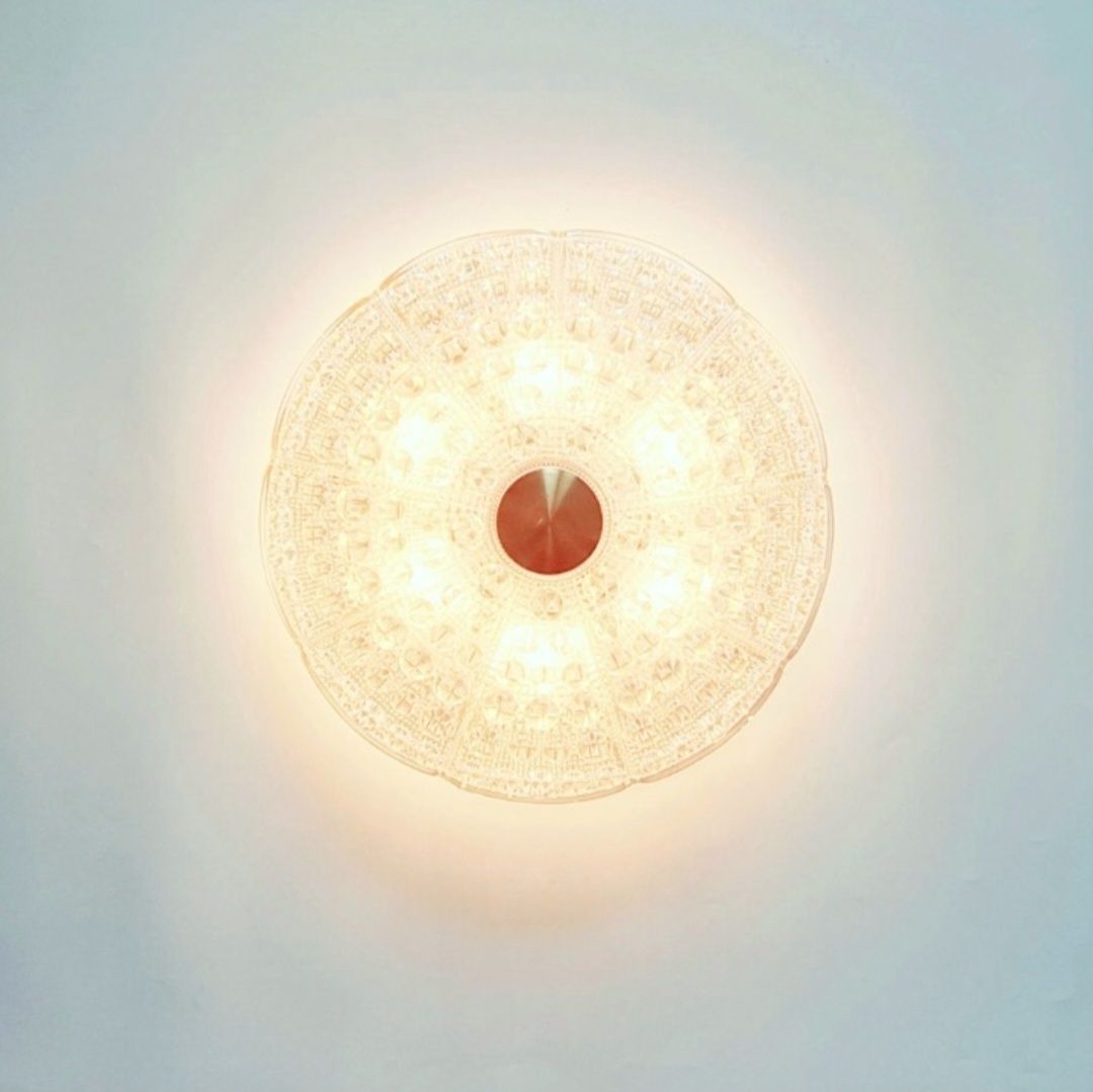 Mid Century Scandinavian Glass & Brass Ceiling Light By Carl Fagerlund For Orrefors, Sweden, 1960s photo vintage