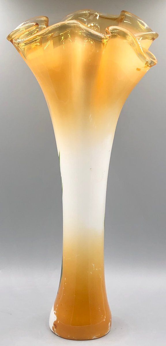 Large Antique Art Nouveau Glass Vase Hand Painted With Sunflowers photo 1338.0