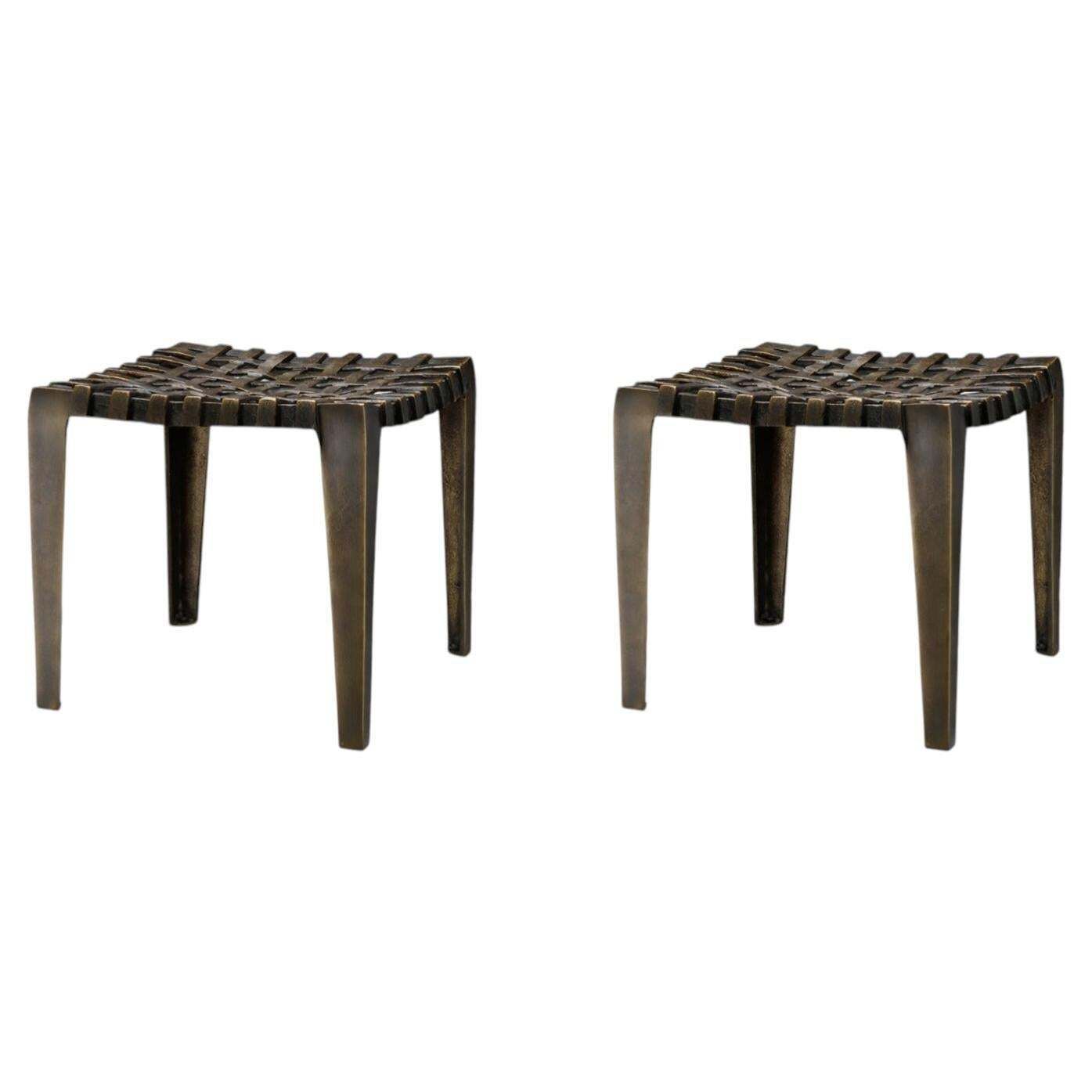 Pair Of Stools In Aluminium Antique Bronze Finish