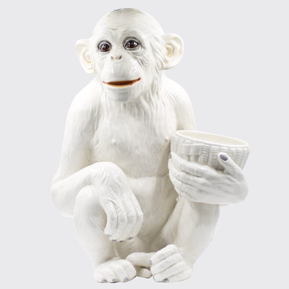 Large Hollywood Regency Monkey Sculpture / Cachepot In Majolica, Italy, 1960s
