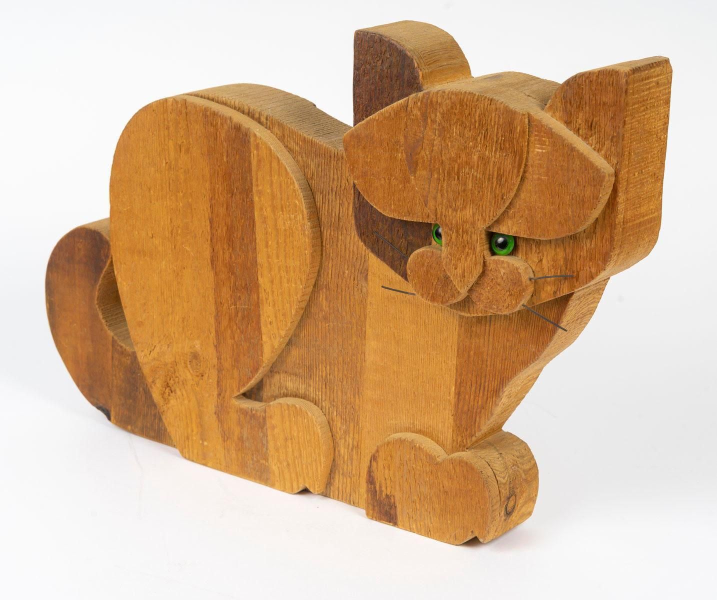 Wooden Sculpture By Michelangeli Depicting A Cat. photo for sale