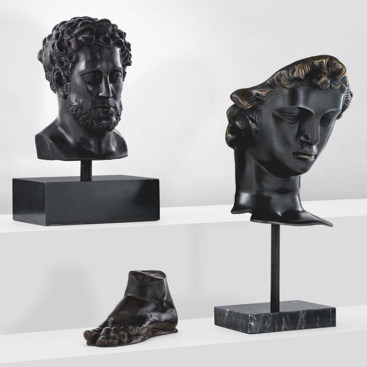 photo furniture Head David Sculpture In Antique Bronze Finish On Black Marble Base