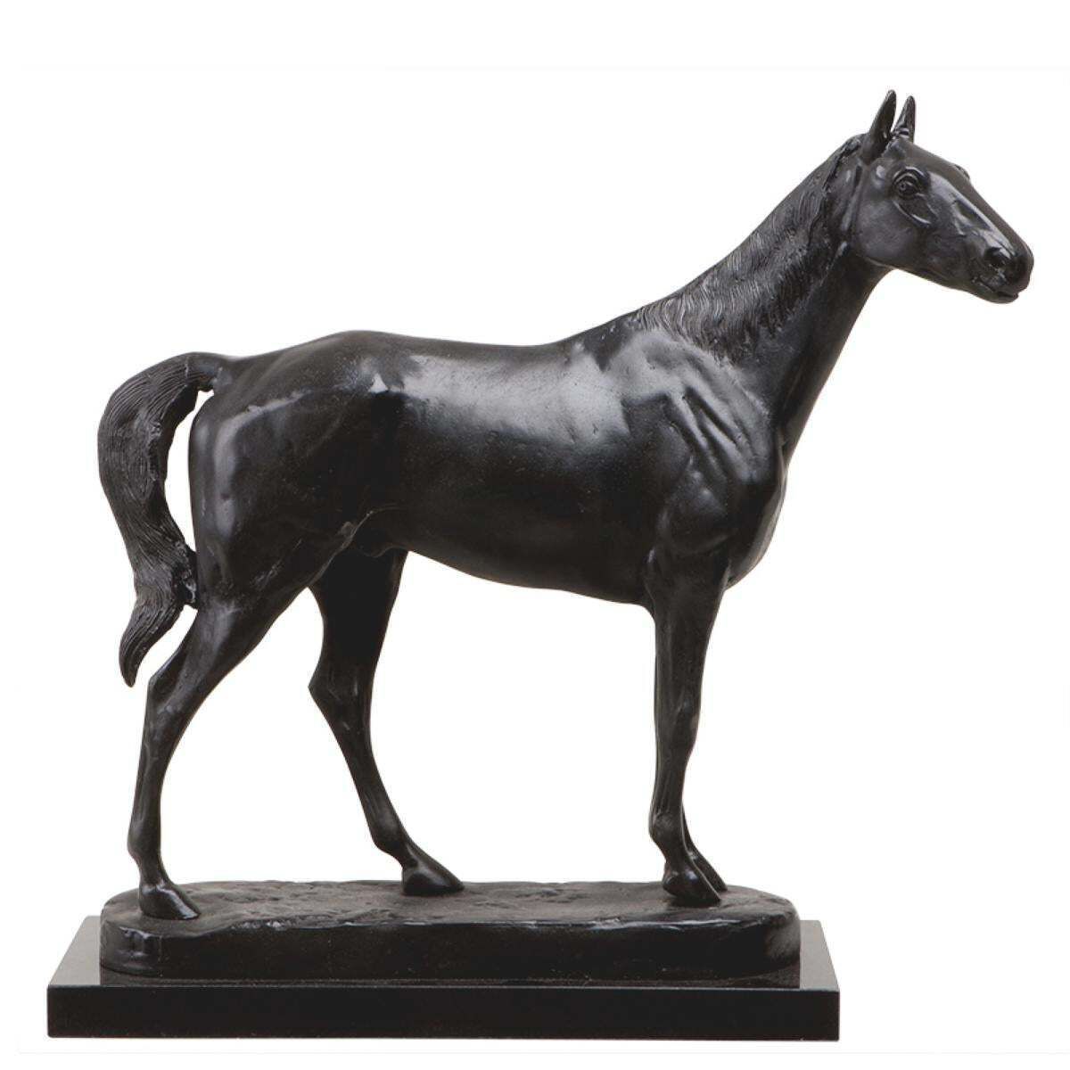 Horse Sculpture In Antique Bronze Finish On Granite Base photo vinterior
