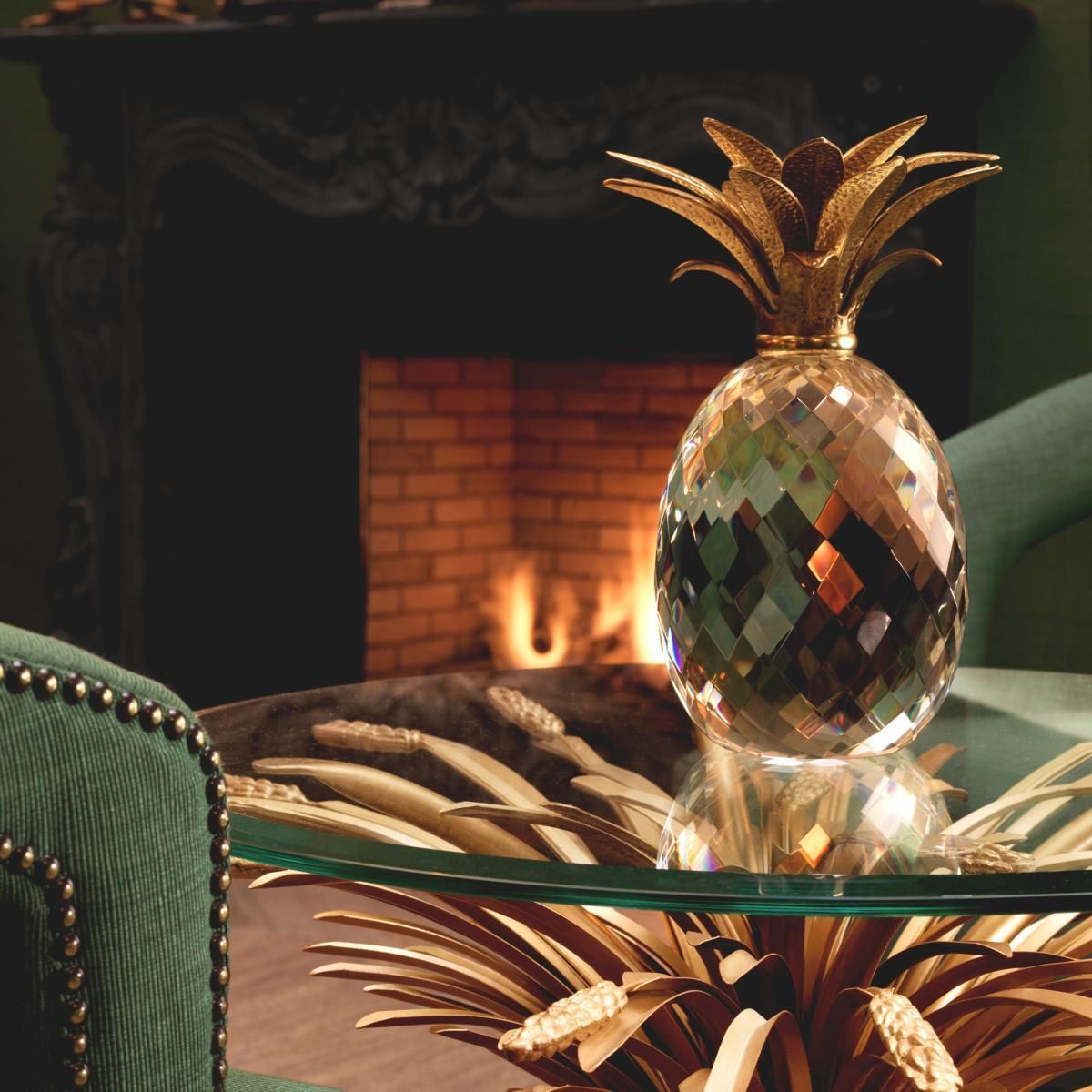 Decorative Crystal Glass Pineapple With Brass Finish photo for sale